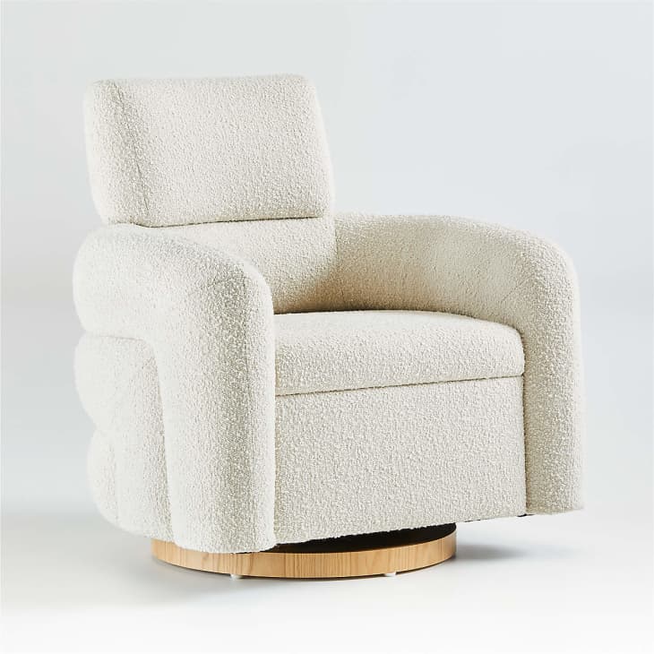 Cream boucle glider with rounded back and arms