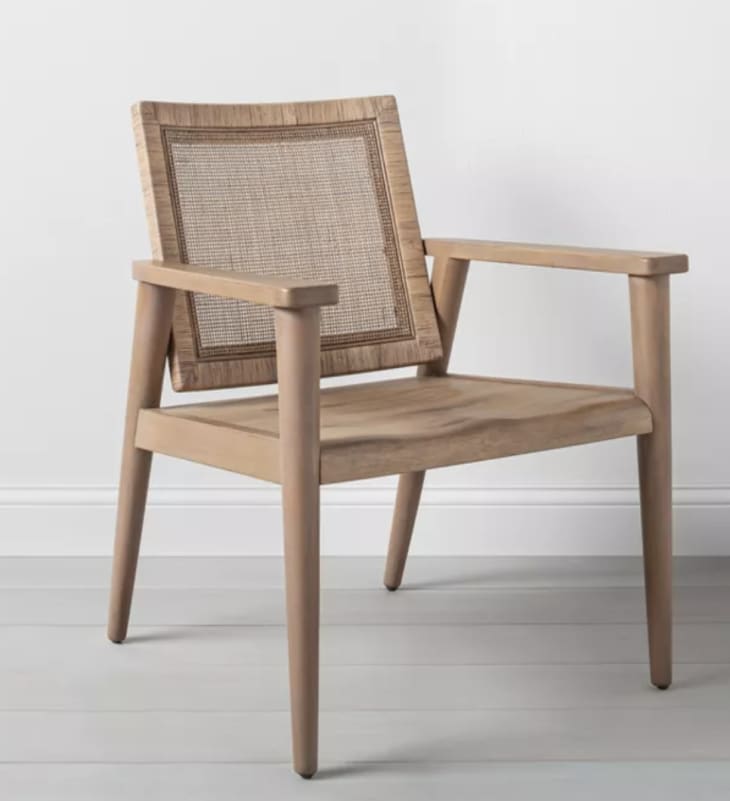 Warm wood chair with rattan back and wooden seat