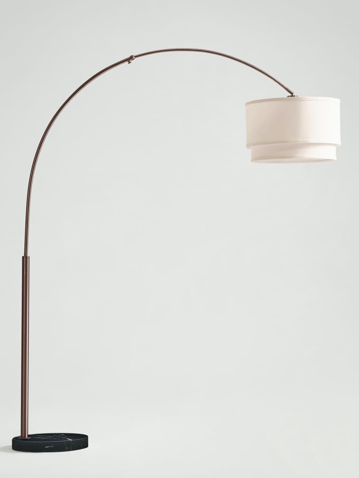 Arc lamp with a marble base and unique double cylindrical shade