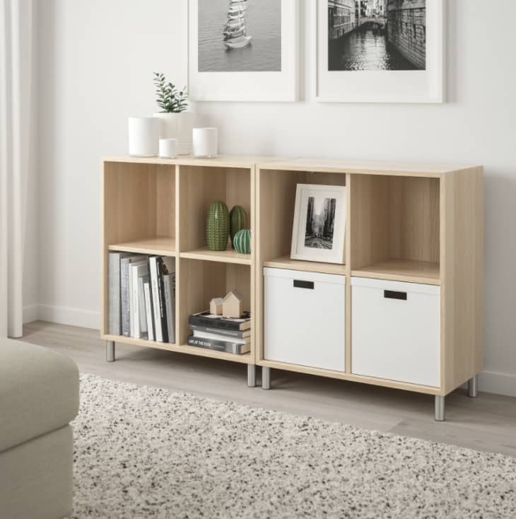 Blonde wood storage cubby unit from IKEA