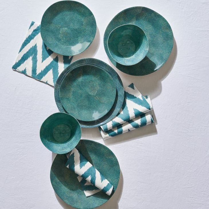 Green shagreen ceramic plates