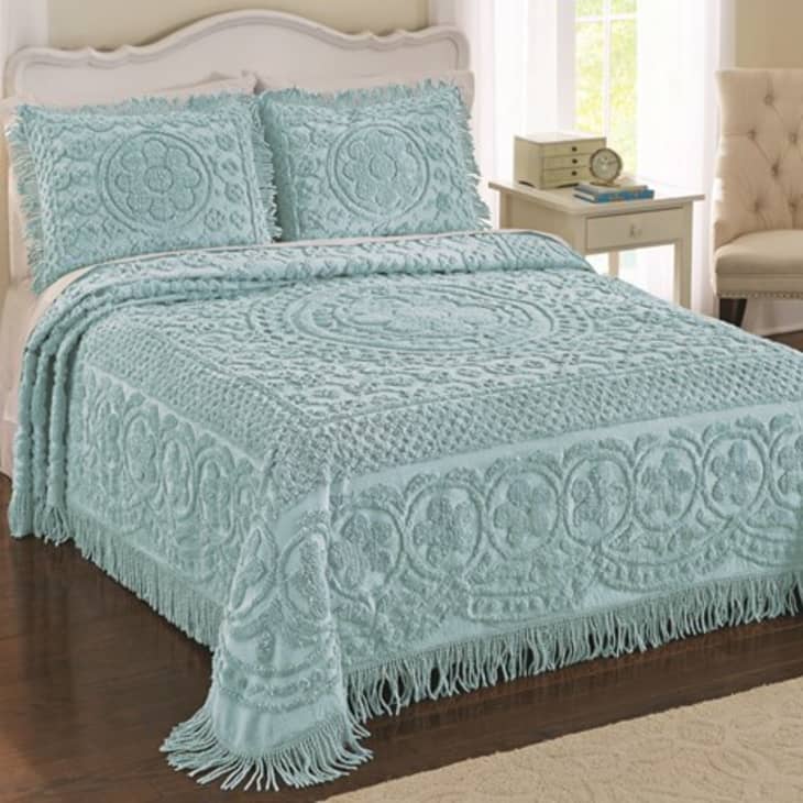 aqua blue chenille bedspread