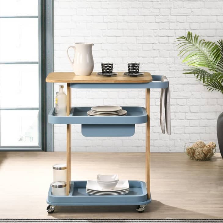 Modern blue and wooden cart from Wayfair for the kitchen