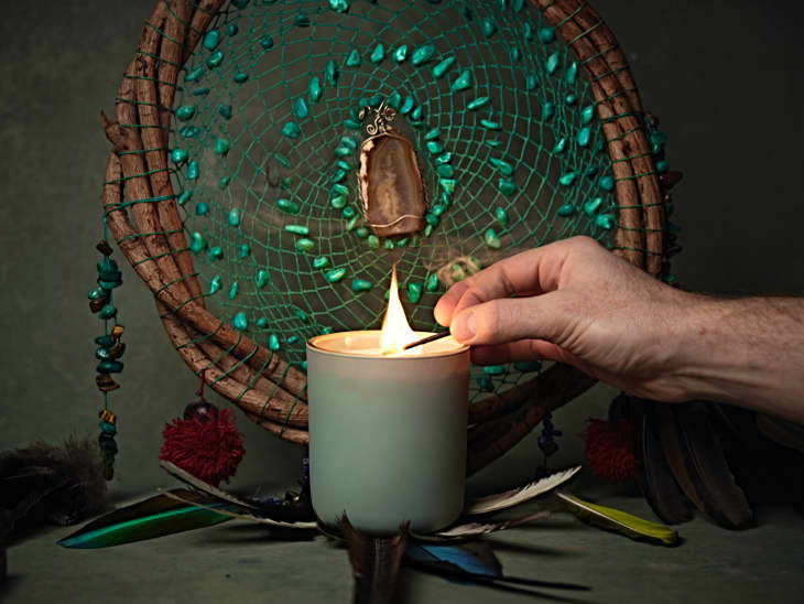 candle with dreamcatcher