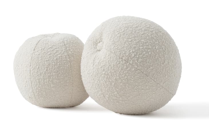 Ball pillow set in cream boucle fabric