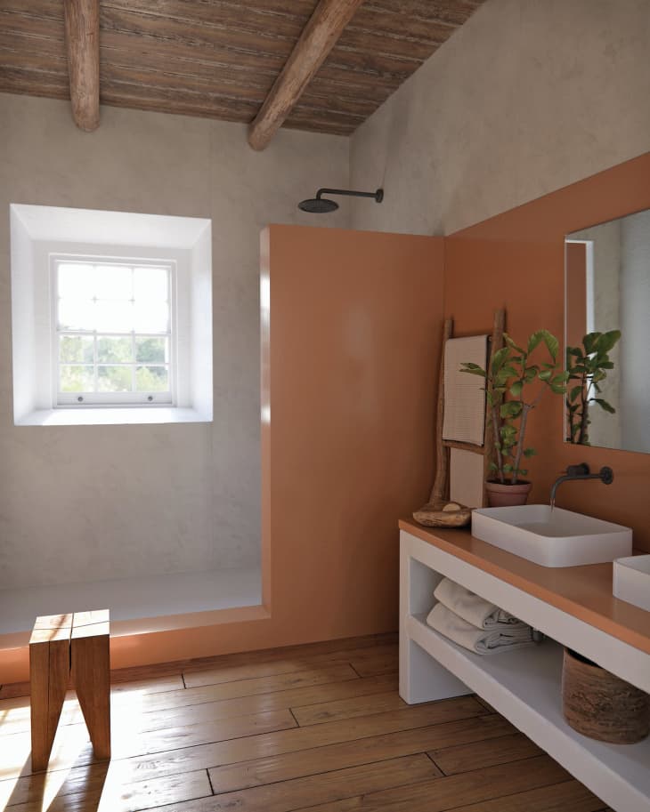 Cosentino Arcilla Red Silestone installed in a bathroom