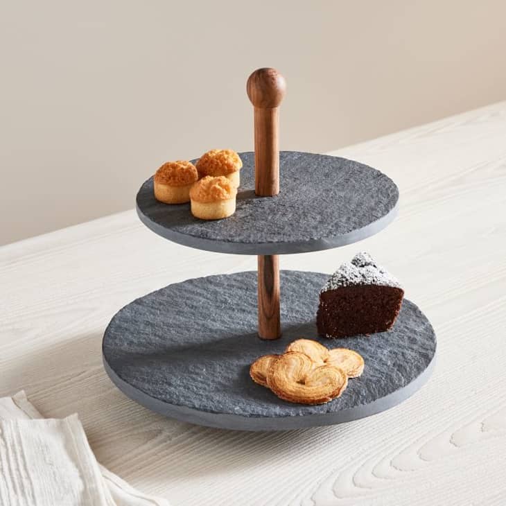 Slate and wood two-tier cake stand from West Elm