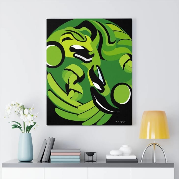 Lime green, black and white graphic style artwork