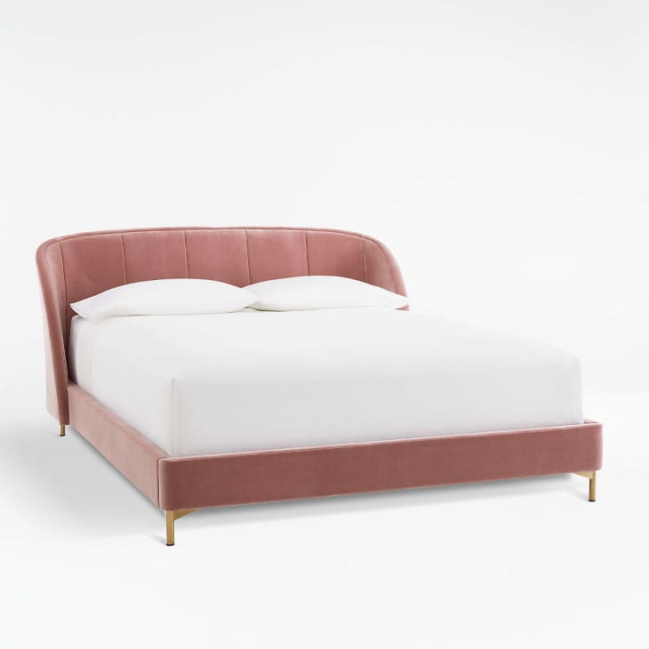 Mauve velvet channel back bed from Crate and Barrel