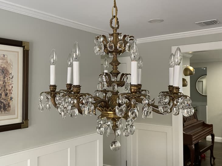 Vintage chandelier with crystal and brass accents