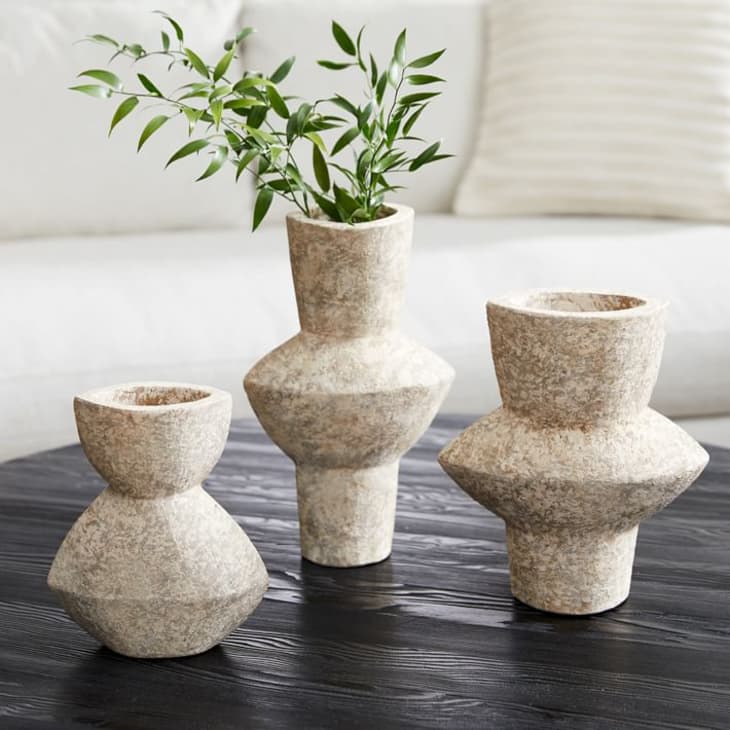 West Elm ceramic hand-hewn looking totem vases