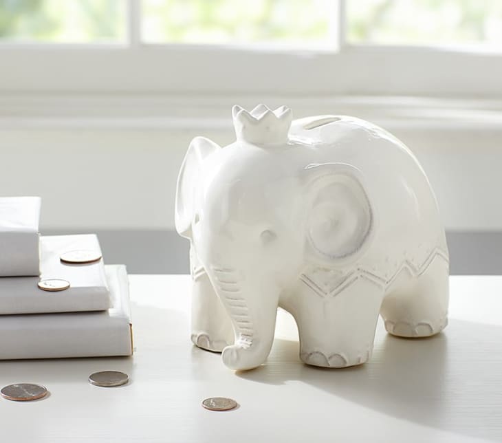 Ceramic white elephant piggy bank from Pottery Barn