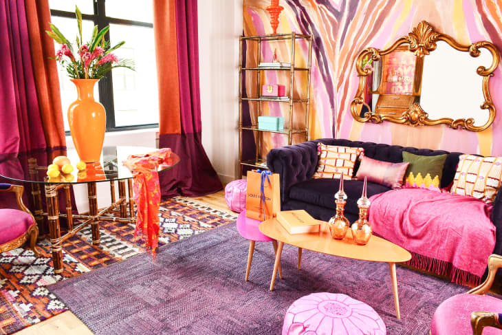 Pink and colorful living room designed by Bailey Li