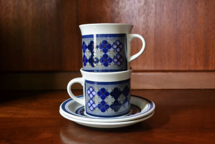 Vintage china cups in blue and white