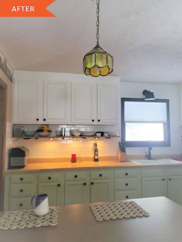Glass light in remodeled kitchen