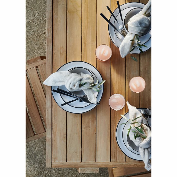 White and black melamine Range plates by Leanne Ford for Crate &amp; Barrel Spring/Summer 2022 collection