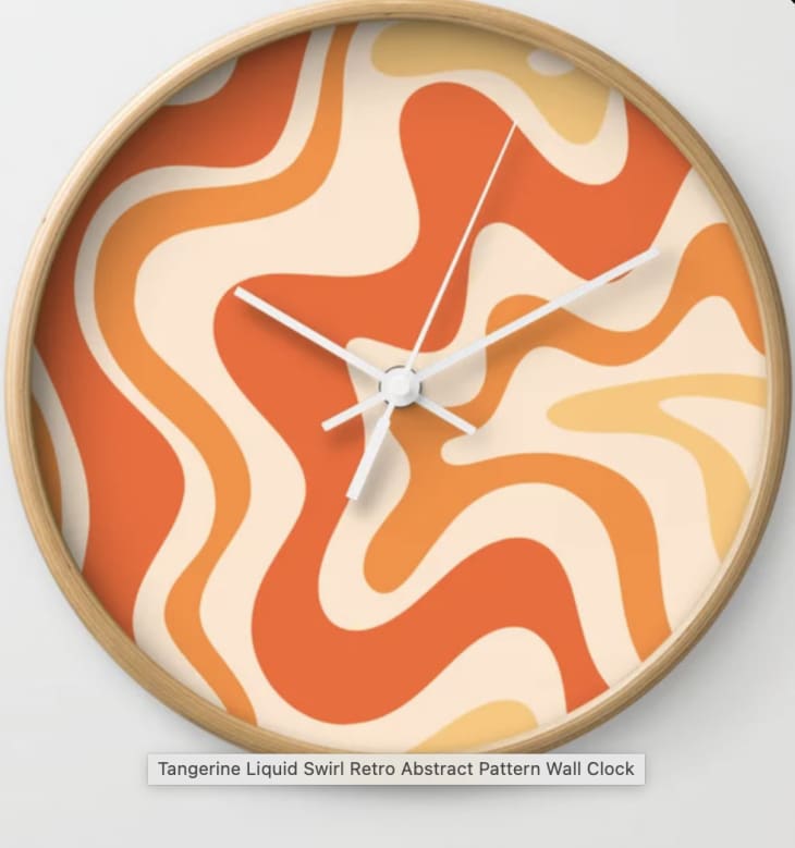 Tangerine Liquid Swirl Retro Abstract Pattern Wall Clock at Society6