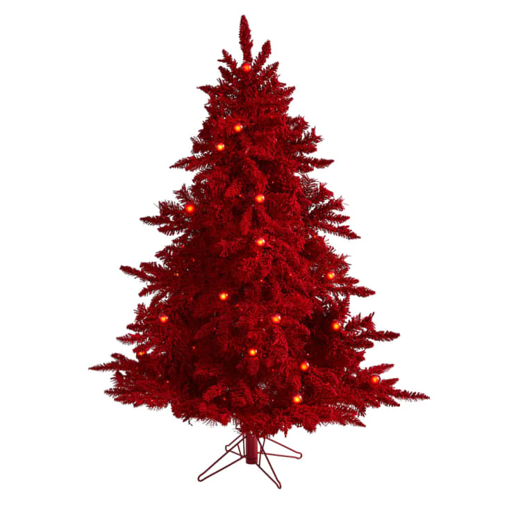 5ft. Pre-Lit Red Flocked Fraser Fir Artificial Christmas Tree with Red Lights at Michaels
