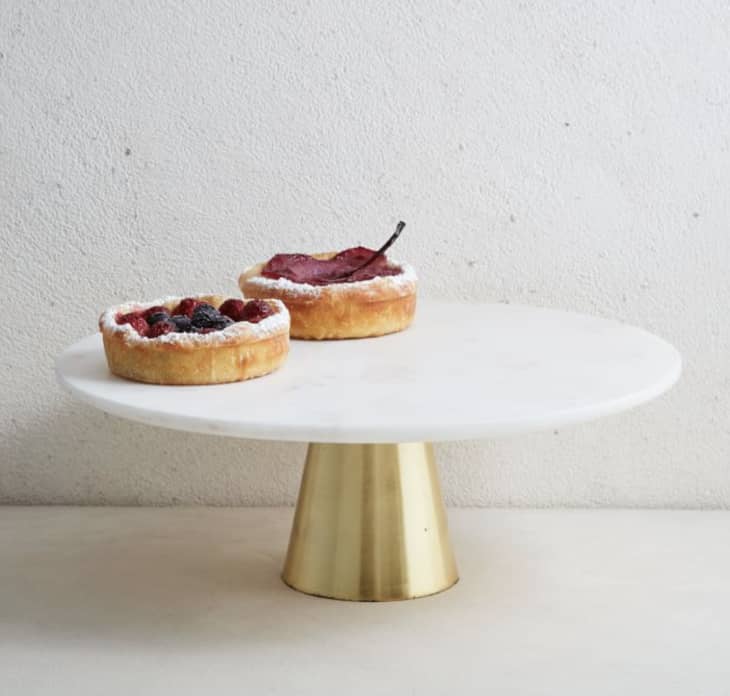Marble round cake stand with brass base