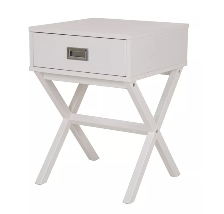 Product Image: White Wooden X-Leg End Table with 1 Drawer