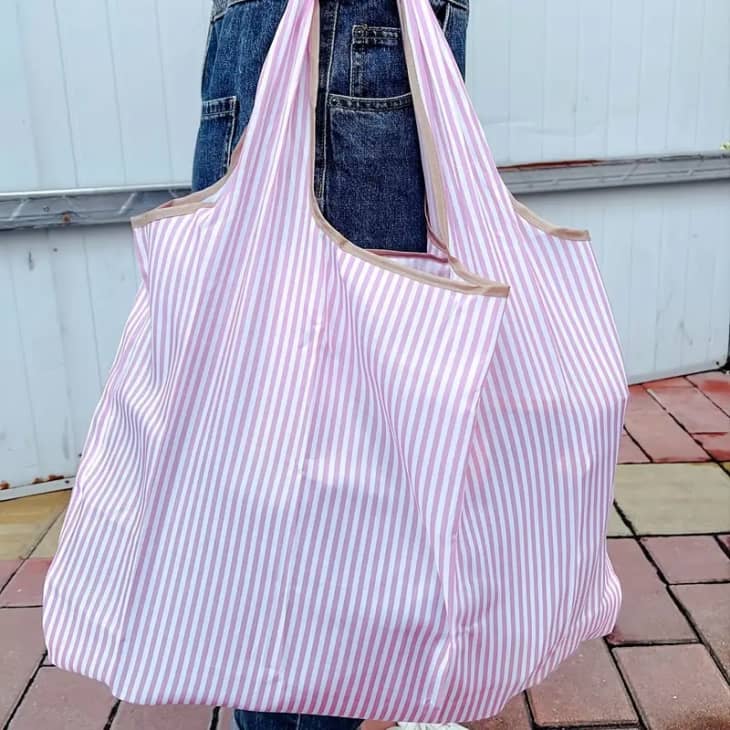 Large striped shopping tote from Temu