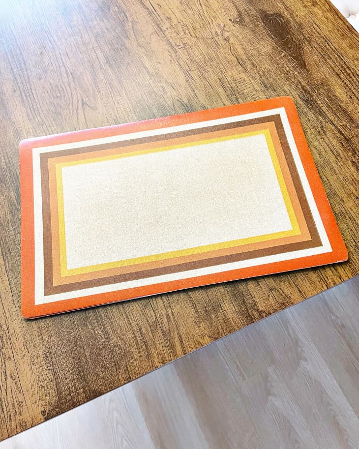 vintage cloth placemat on wood table