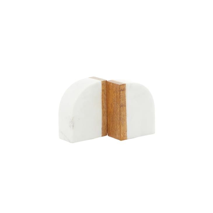 White Marble Bookends with Wood Details