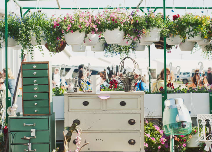 Furniture, decor, and plants at the Wisconsin Elkhorn Flea Market