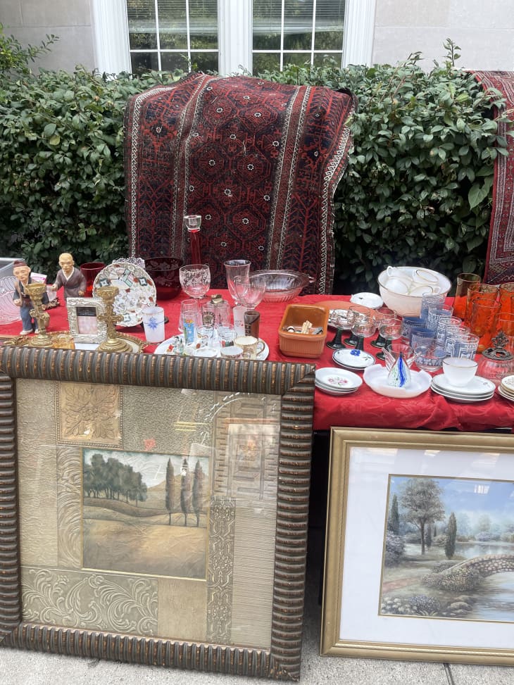 table of glass and dishware at the Georgetown Flea in Washington, DC