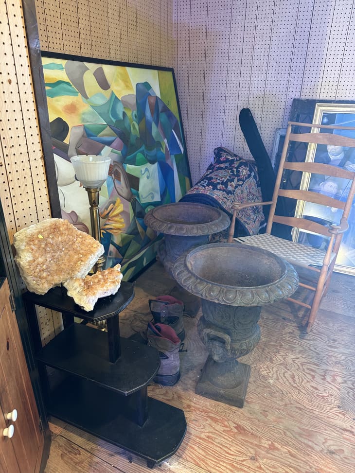 Corner of vintage furniture, art at the New Jersey Golden Nugget Flea Market