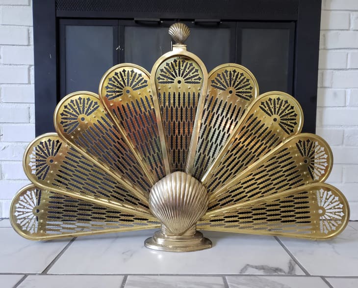 Product Image: Vintage Brass Peacock Fireplace Fan with Seashell