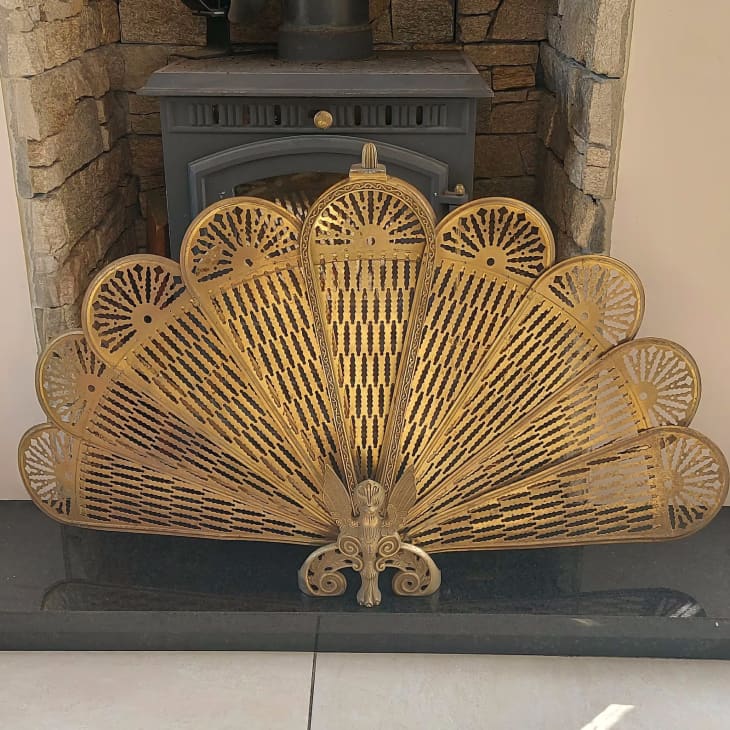 Product Image: Vintage Brass Single Sided Griffin Peacock Firescreen