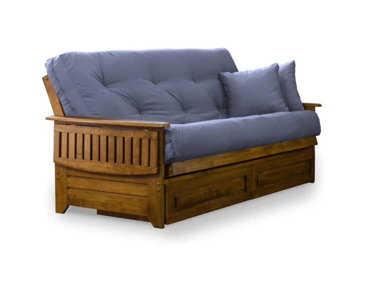 product photo of Nirvana Futons Brentwood Tray Arm Full Size Wood Futon Frame and Storage Drawers