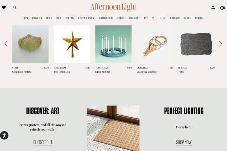 Landing page for Afternoon Light website