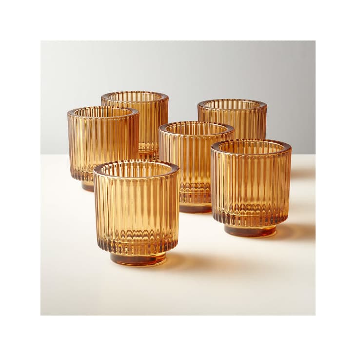 Ezra Amber Glass Tealight Candle Holders at CB2