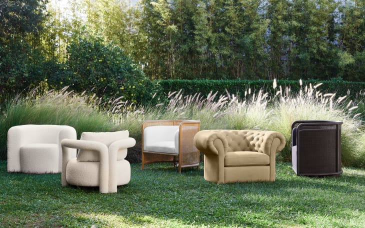 Armchairs in grassy area.