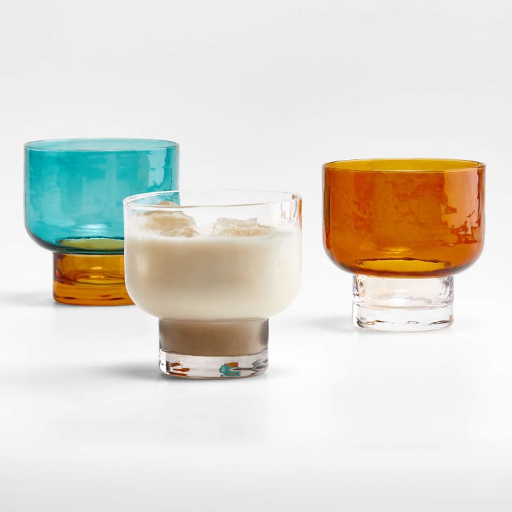 Kuruwa Teal and Amber Hammered Double Old-Fashioned Glass at Crate & Barrel
