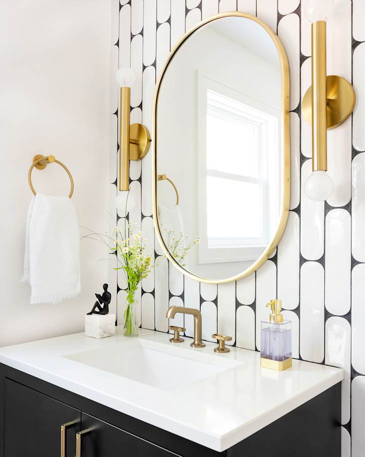 A Tiny & Sad Bath Transforms Into a Chic Laundry/Powder Room