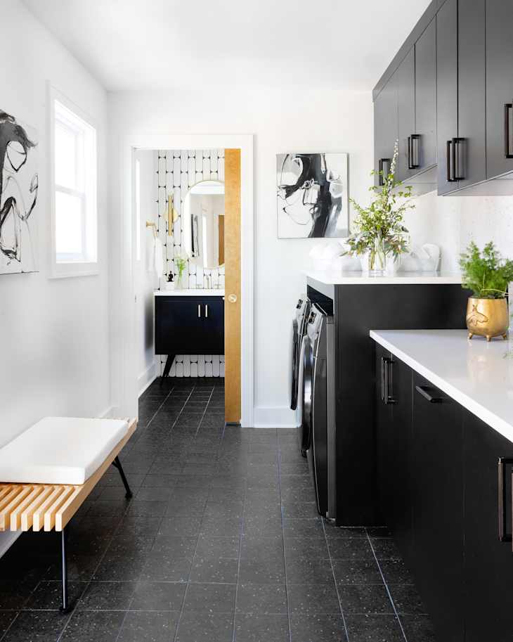 A Tiny & Sad Bath Transforms Into a Chic Laundry/Powder Room