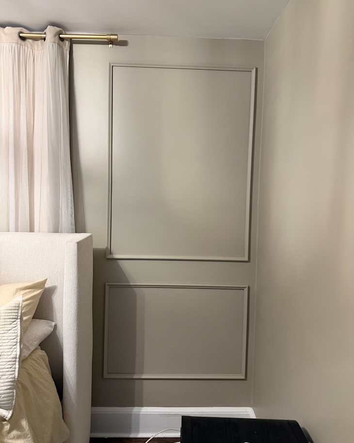 Peel-and-Stick Wall Molding Makes Over Awkward Bedroom Walls Without Tools