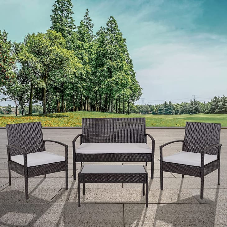 Product Image: Flash Furniture Aransas Series 4 Piece Black Patio Set with Steel Frame and Gray Cushions