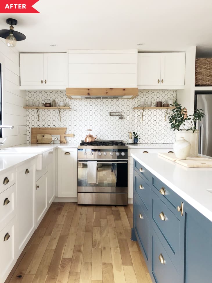 A Dated Wooden Kitchen Gets a Cute Farmhouse Makeover The Kitchn