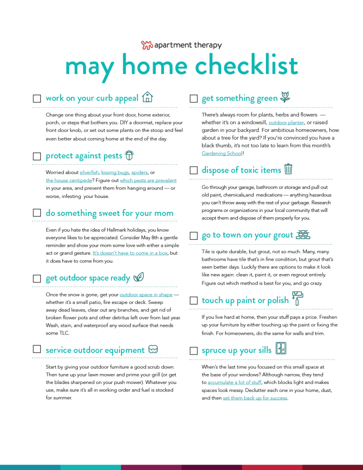 May Healthy Happy Home Maintenance Checklist | Apartment Therapy