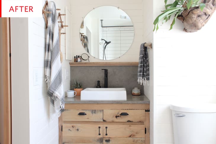 Reclaimed Wood Rustic Bathroom Vanity Remodel Photos | Apartment Therapy - Repurposed Materials For Apartment Bathroom Fixtures