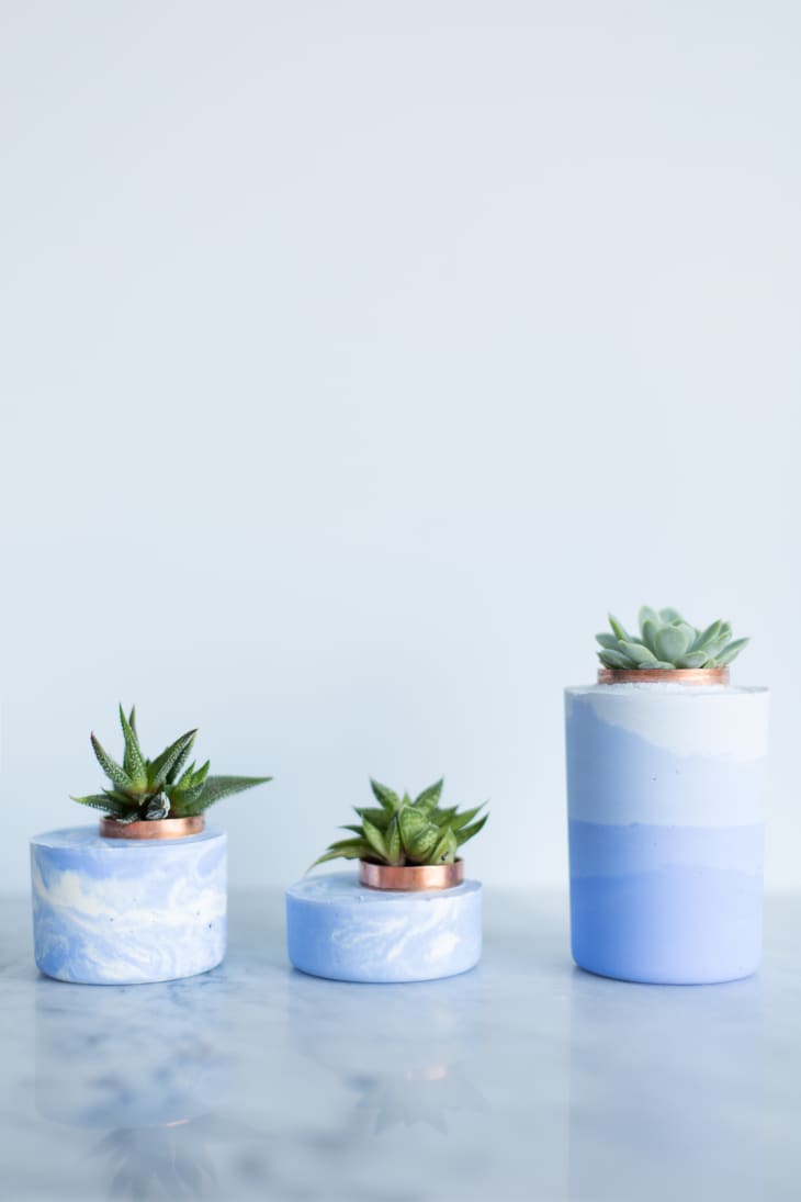 Easy Cool DIY Make Marbled & Ombre Concrete Planters Apartment Therapy