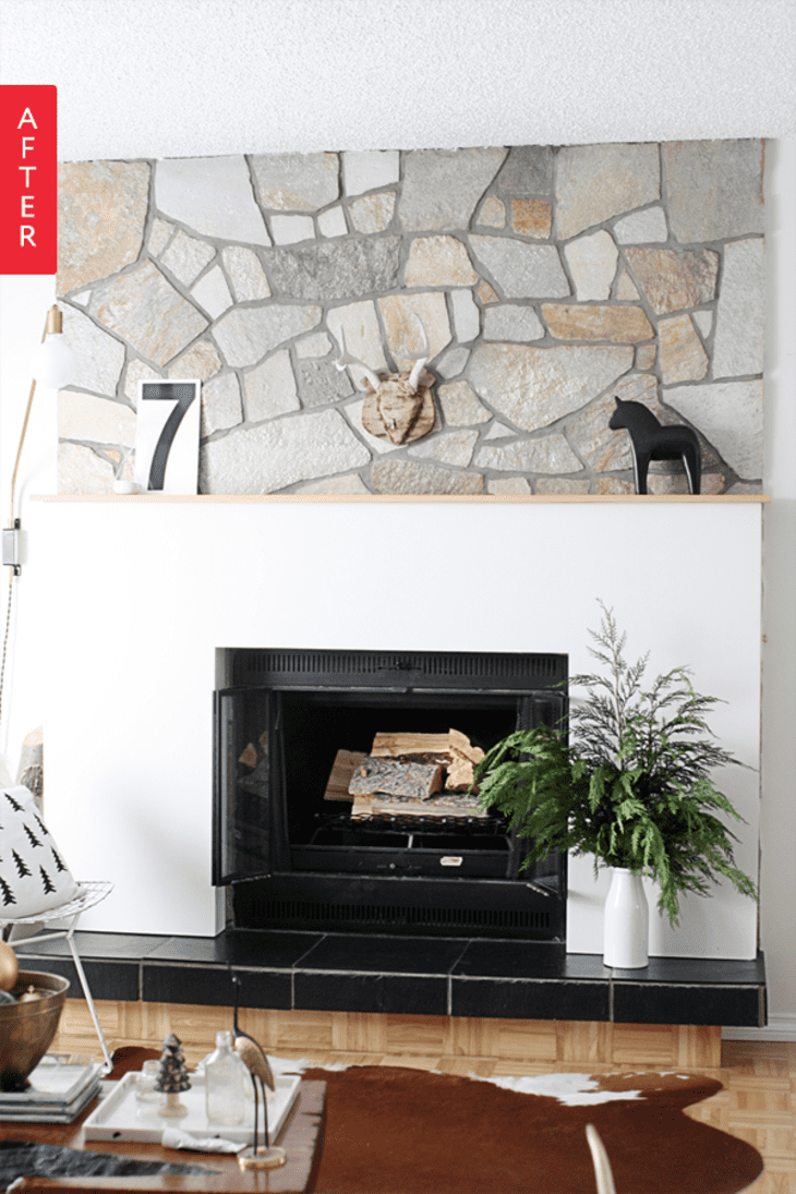 Before & After A Simple (& Temporary!) Modern Mantel Update to a Stone