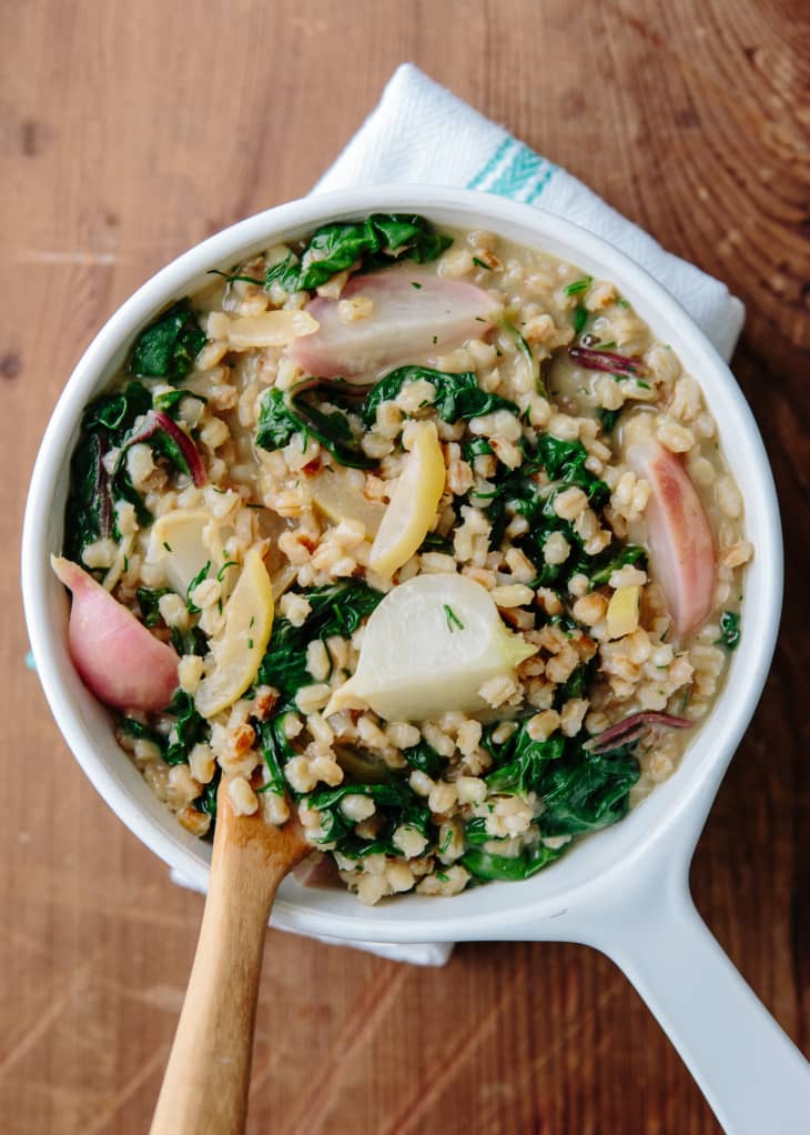 Recipe Sarah Copeland’s Barley Risotto with Swiss Chard, Radishes