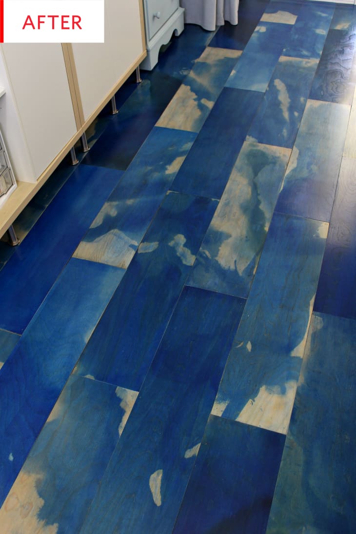 Plywood Flooring - DIY Wood Stain - Blue Watercolor | Apartment Therapy