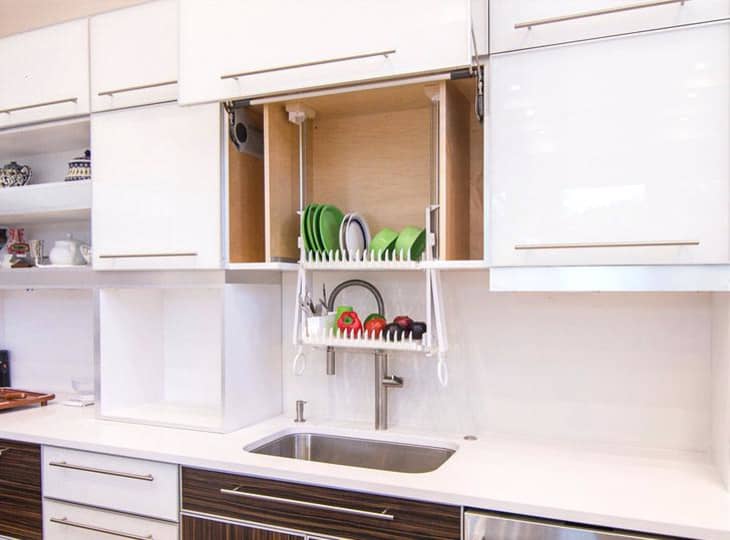 Cabinet outlet dish rack