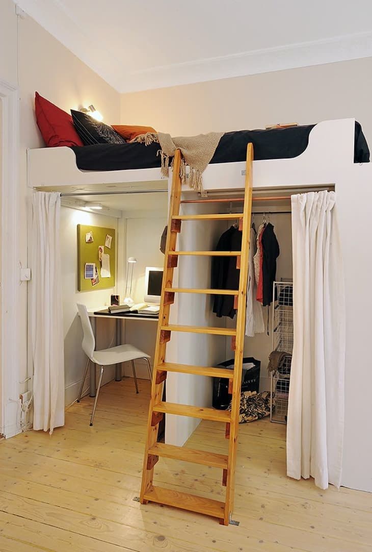 Loft bed in store closet